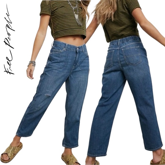 ❌SOLD❌ Free People Chloe Baby Barrel Jeans High Waist Straight Leg Blue Small S - Picture 3 of 17